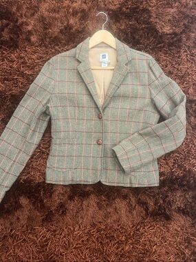 GAP Women's Green Plaid Blazer with Red Windowpane-sz 12